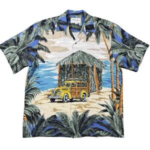 Kalaheo Men’s M‎ Hawaiian Shirt Woody Car Beach Scene Made in Hawaii